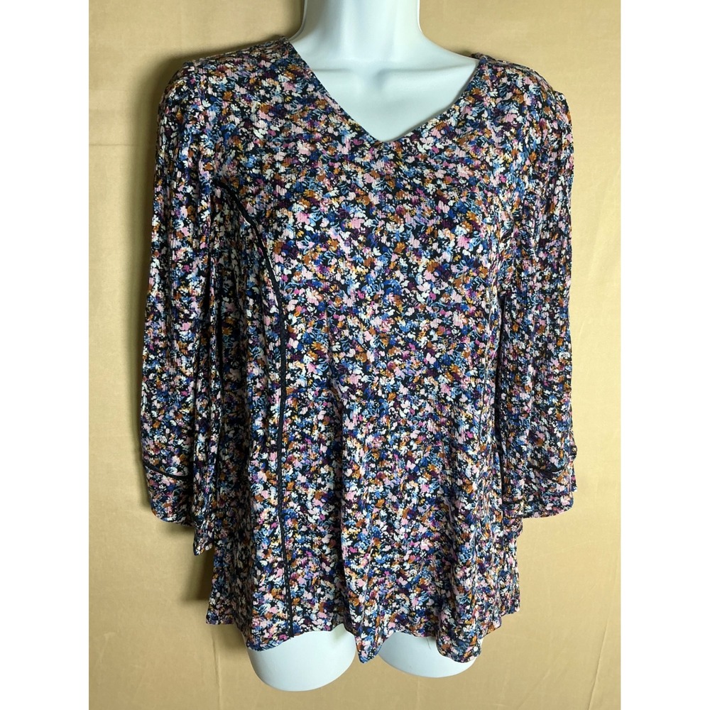 J. Jill Blouse Womens XS Multicolor Excellent Floral V-Neck‎ 3/4 Sleeve Viscose